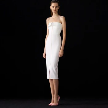 

Adyce 2020 New Summer White Strapless Bandage Dress Women Sexy Sleeveless Club Midi Celebrity Evening Runway Party Dress Vestido
