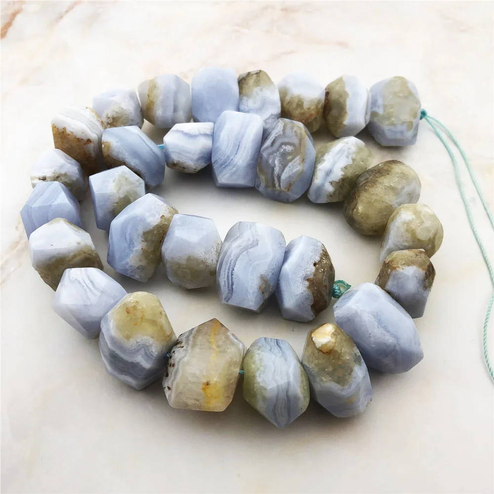 Natural Blue Chalcedony Stone Bead Top Grade Irregular Shape Faceted