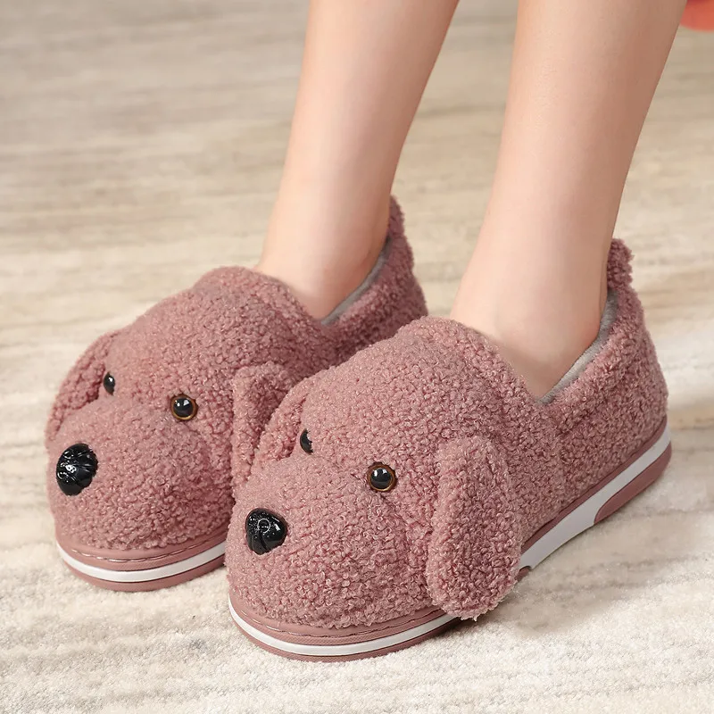 

YMECHIC Large Size 2019 Home Winter Flat Woman Shoes Womens Slippers Indoor Cartoon Dog Cute Mules Family Bedroom Furry Slippers
