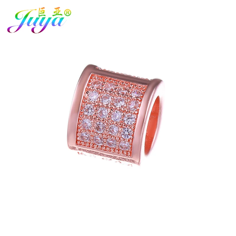 Rose Gold Juya DIY Металлические разделительные бусины поставки микро проложить Шампанское Циркон Шарм с большим отверстием бусины для ручной работы Натуральное изготовление каменных ювелирных изделий - Цвет: Rose Gold