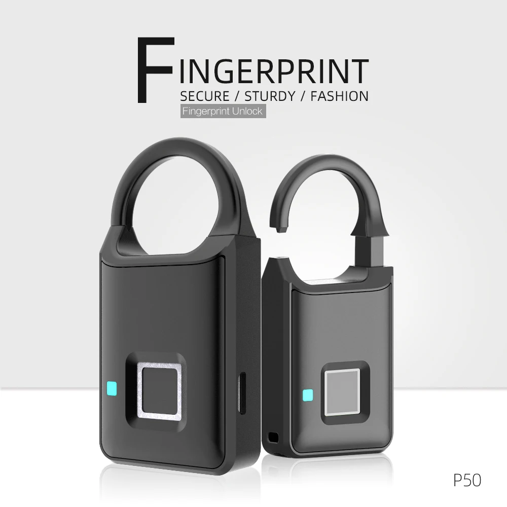 Anytek, USB, перезаряжаемый, P50, длительное время работы в режиме ожидания, умный, без ключа, с отпечатком пальца, замок, Противоугонная защита, замок для двери, багажный замок
