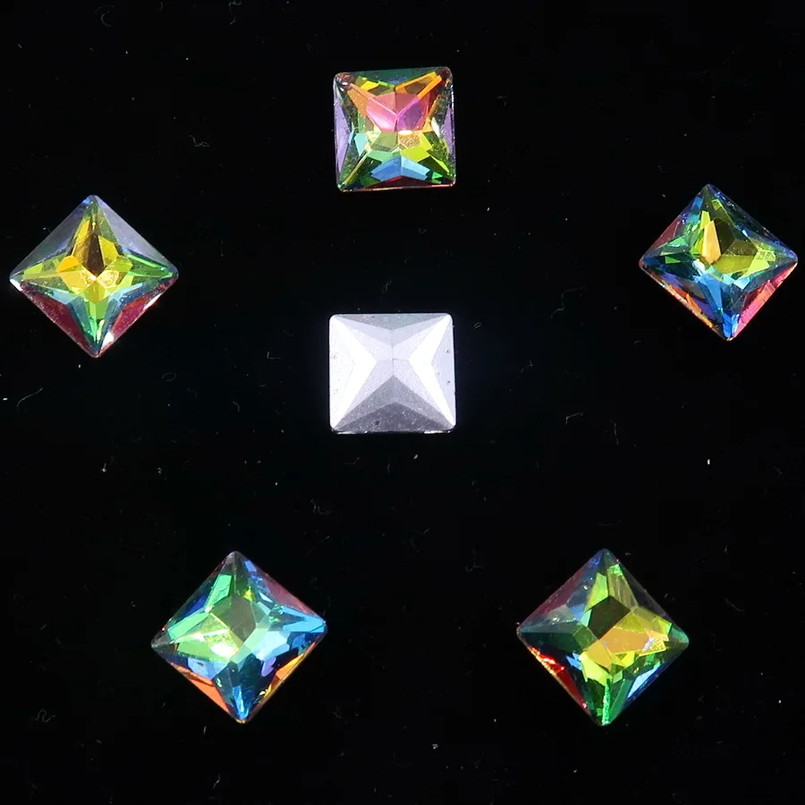 Красивый стеклянный кристалл, 3 размера, прозрачный AB и Радужный цвет, точечная задняя часть, квадратная форма, клей, стразы, бусины, аппликация, nailart, сделай сам, отделка - Цвет: A1 Rainbow