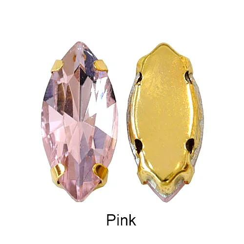 Pink Конский глаз Разноцветные Хрустальные пришитые Стразы Navette много размеров стразы для шитья с золотыми когтями для свадебного платья E7073 - Цвет: Pink