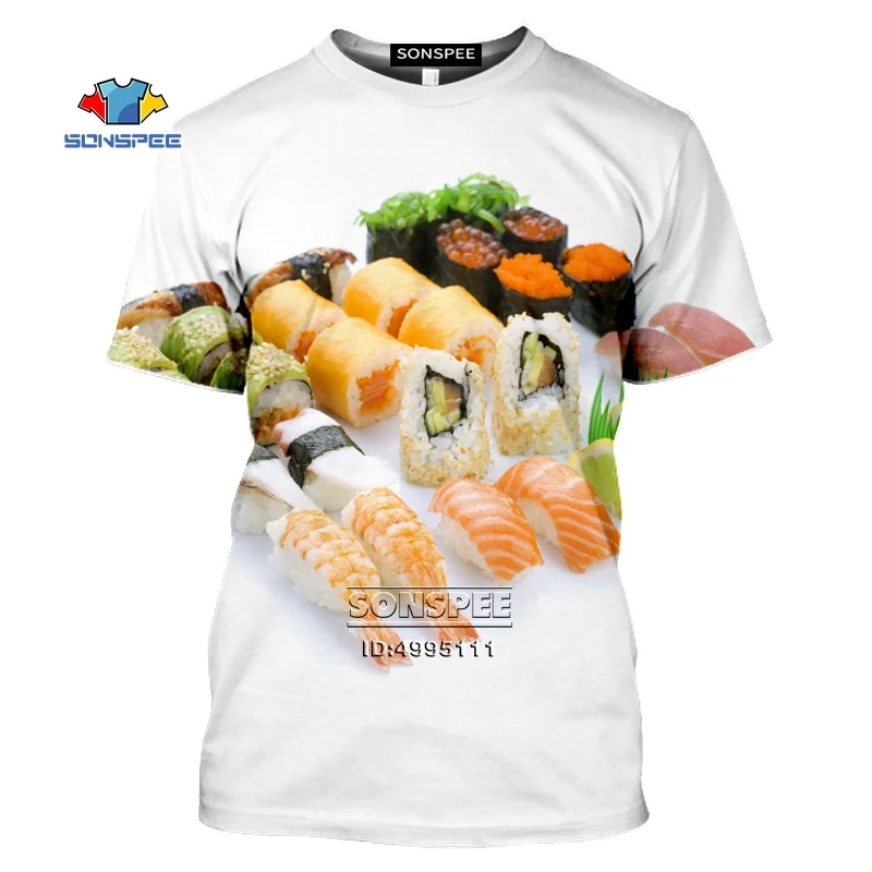 Kawaii Japan Casual Cook Hip T-Shirt Sushi Harajuku Hop 3D Print Shirt Women T Oversized Man\'s Cat Tshirt Sushi Summer Men shirt