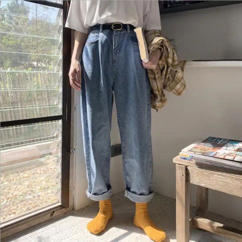 pleated denim pants womens
