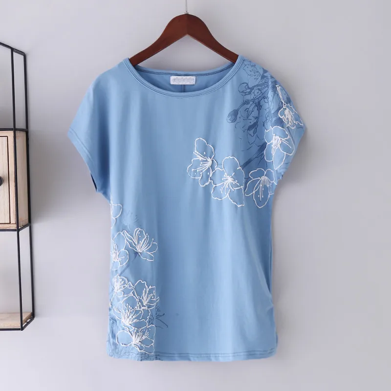 Women's T-shirt Tops 2020 Summer Cotton Loose Short-Sleeve Tees Female White 3D Printing T-shirt Basic Large Size M 4XL