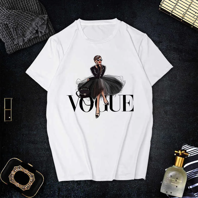 Женская футболка с принтом VOGUE элегантная уличная Футболка в Корейском стиле