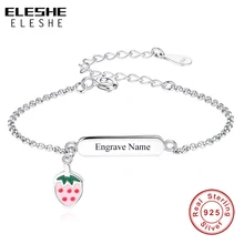 ELESHE на заказ Гравировка Имя Браслет Регулируемый 925 пробы Серебряный клубничный Шарм браслет для девочек Дети Персонализированные ювелирные изделия