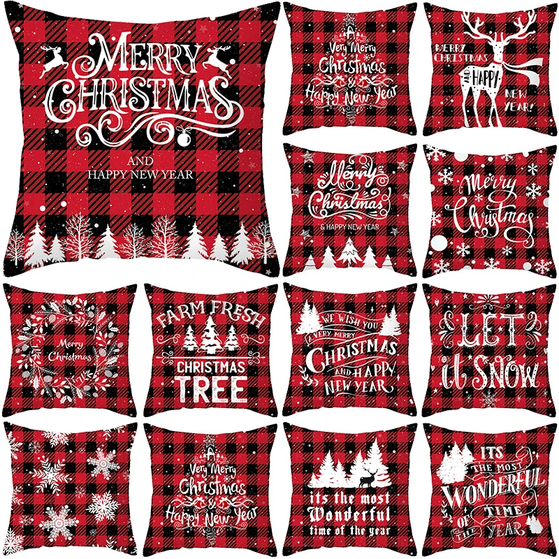 

Christmas Cushion Cover 45cm Printed Letter Merry Christmas Deer Snowflake New Year Sofa Pillow Cover Home Decorative Pillowcase
