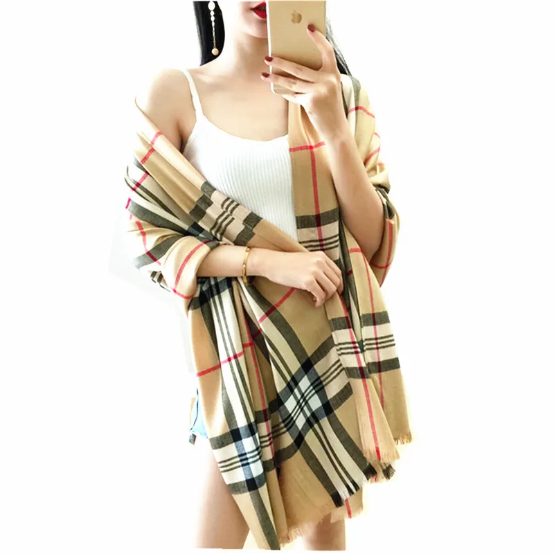 

Hans New plaid design high quality cotton mix cashmere Scarf Woman Winter Shawl large pashmina Scarfs