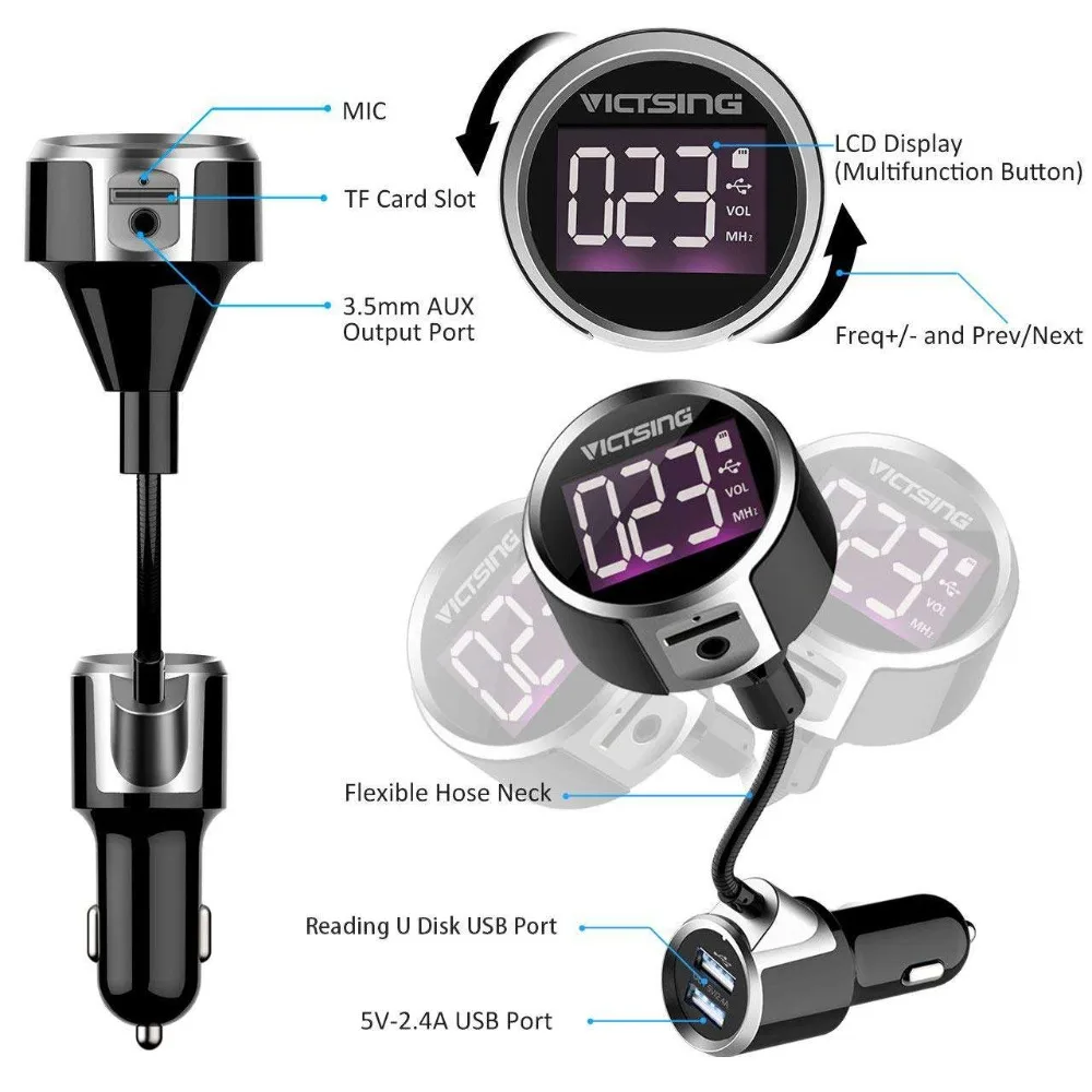 VicTsing Bluetooth fm передатчик безручные звонки автомобильное беспроводное стерео