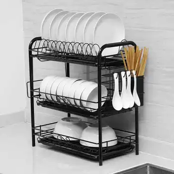

New Dish Rack Set 2/3 Tier Kitchen Organizer Tools Plate Spoon Storage Frame Steel Drain Bowl Rack Kitchen Dish Shelf