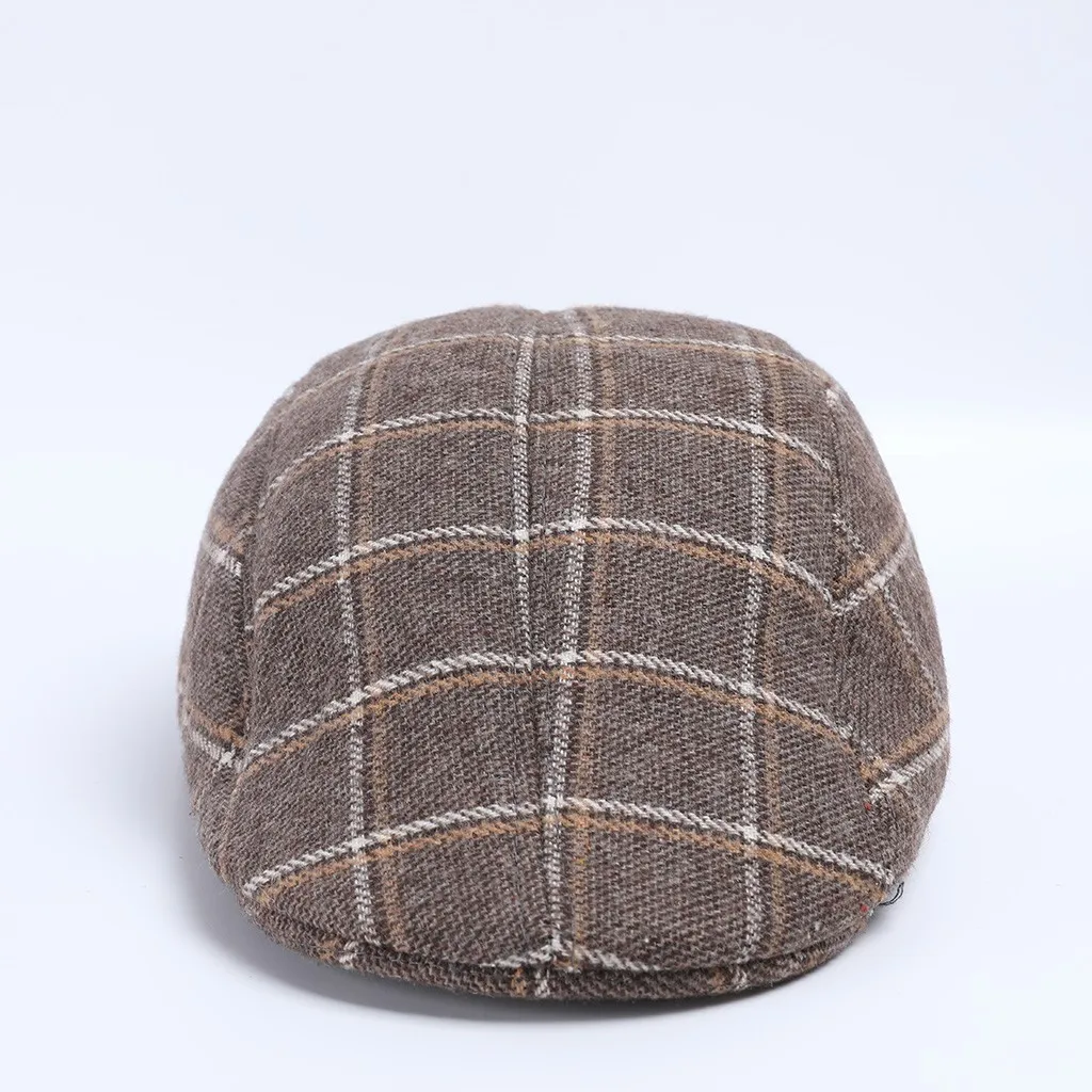 Men Women Plaid Soft Retro Hats Casul Large plaid color stripes Breathable Winter Warm Comfort Beret Femme Takes A Female Winter