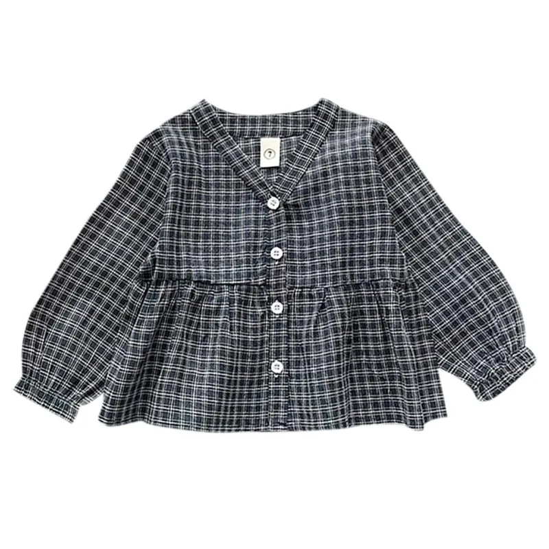 Весенне-осенняя блузка для маленьких девочек От 1 до 8 лет хлопковые клетчатые топы, блузка детские повседневные рубашки с длинными рукавами одежда для маленьких девочек 2 цвета - Цвет: Бежевый
