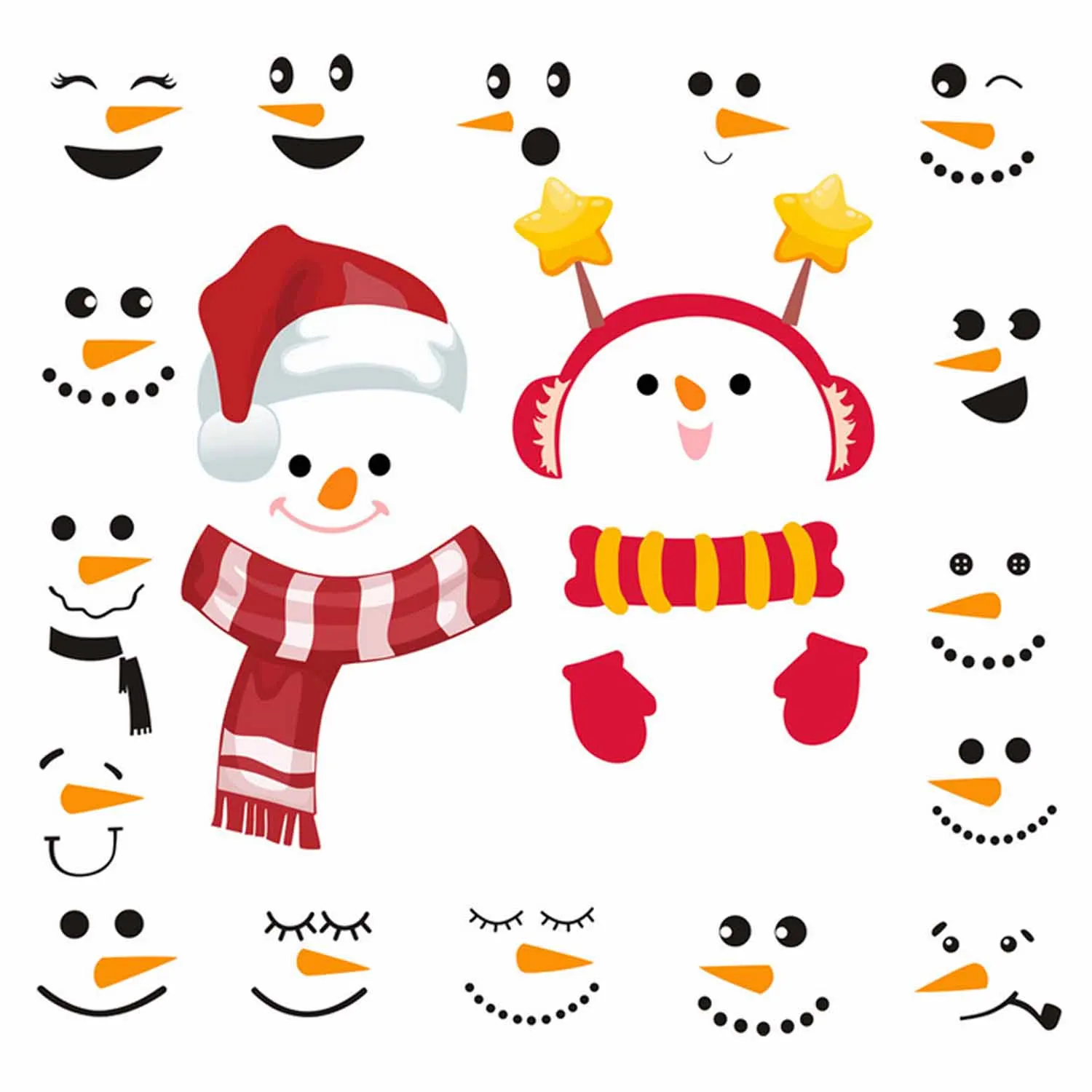 Christmas Refrigerator Decals Self-Adhensive Snowman Face Sticker Decorations for Fridge Wall Window Cabinets Cups