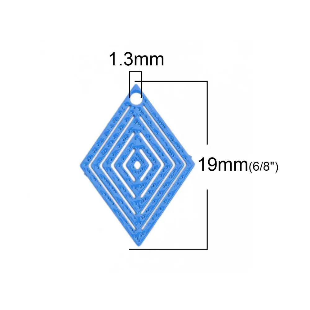 DoreenBeads модное медное Филигранное тиснение Подвески черный синий ромб стиль для самодельных ювелирных изделий 19 мм x 14 мм, 50 шт