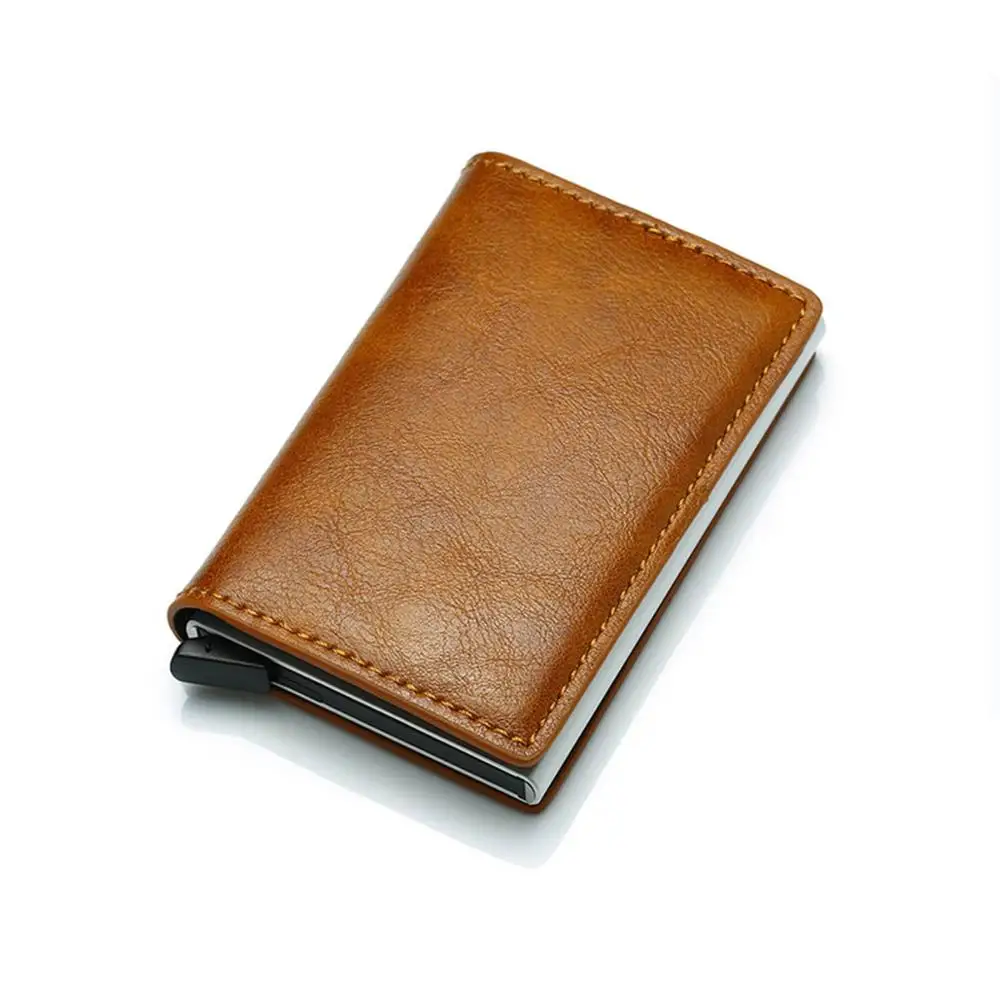 Bycobecy RFID кредитный держатель для карт для мужчин и женщин, металлическая винтажная алюминиевая коробка, искусственная кожа Crazy Horse, кошелек для карт, Прямая поставка - Цвет: Apricot 9810