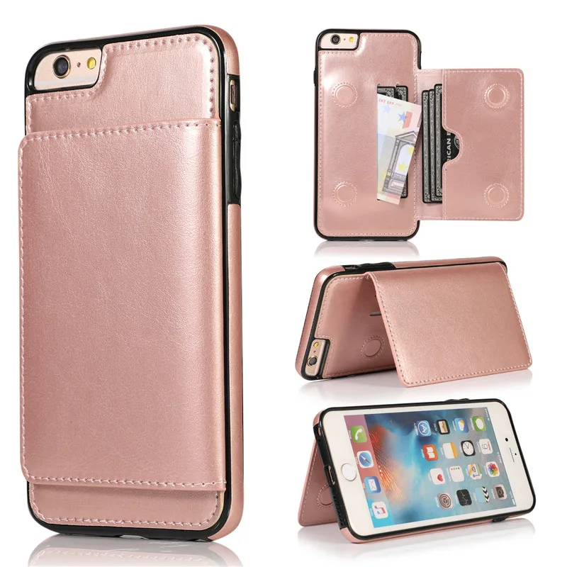 Rose gold Роскошный кожаный чехол для iPhone 6 6S 7 8 Plus Coque визитница чехол для iPhone 11 Pro XS Max XR X 5 5S SE противоударный чехол - Цвет: Rose gold