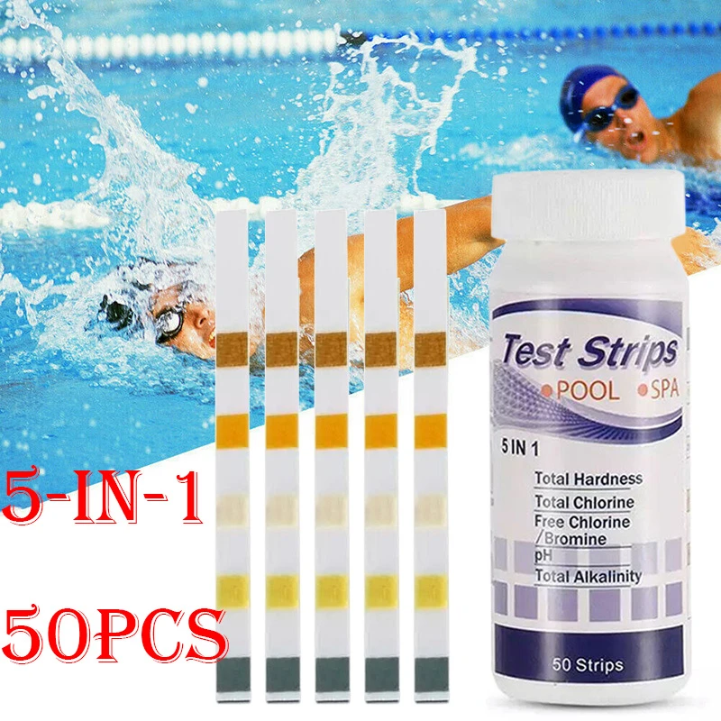Papel de prueba para piscina 5 en venta por mayor, tiras de prueba de PH y cloro multiusos, papel de prueba de agua para SPA, 50 Uds.|Piscinas y accesorios| - AliExpress