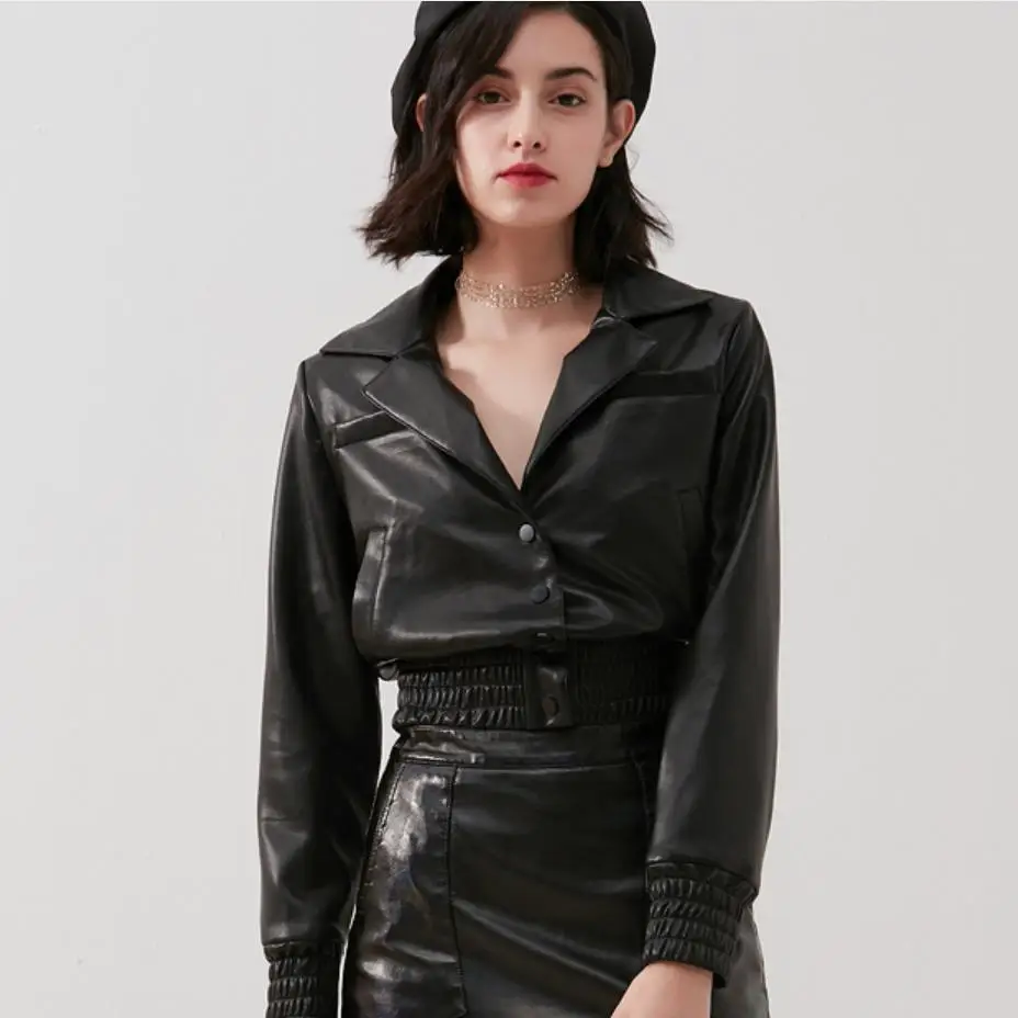 

New fasten waist elastic waist pu leather coats Women short was thin leather Jacket Punk Rock Cropped Jackets F2083 dropship