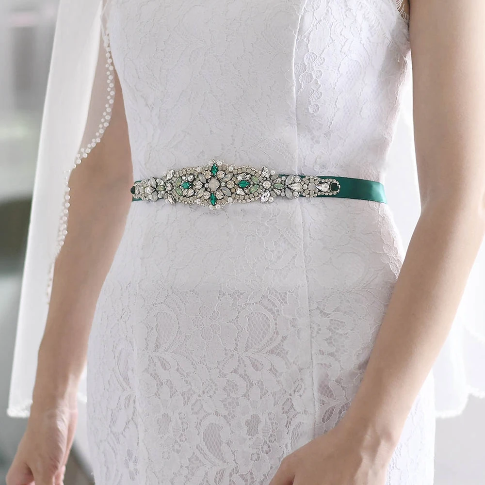 Wedding Dress Sash Sparkly Belt Opal Jeweled Belt Satin Belt Formal Women Belt