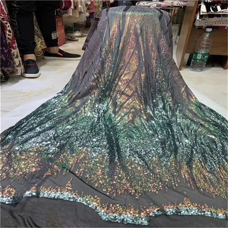 

2019 High Quality African Lace Fabric French Net Embroidery Sequins Tulle Lace Fabric For Nigerian Party