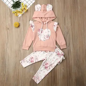 

2PCS Baby Girl 3D Ear Hoodies Top Sweatshirt Ruffle Pants Cotton Casual Clothes Fall Outfit Set Baby Clothing