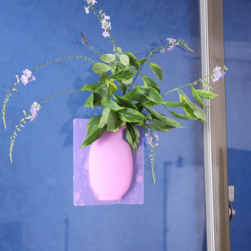 

Home Silicone Adhesive Flower Pot Vase Home Wall Mounted Decoration Magic Flower Container For Home Offices