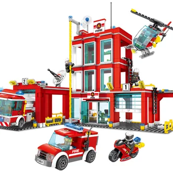 

603037 958pcs City Series The Fire Station Building Blocks DIY Kids Assemble Building Block Brick Toys Children Gifts