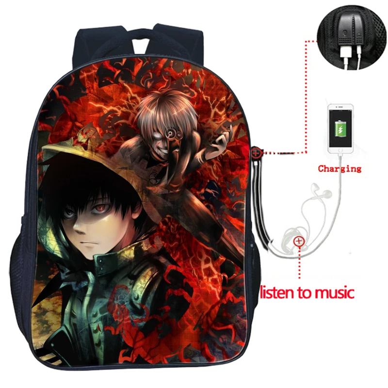 15 Лидер продаж одежда с надписью «Tokyo Ghoul USB заряд рюкзак модные зарядка через usb Дорожная сумка на плечо, для студентов, для мальчиков и девочек подростков Mochila школьный рюкзак - Цвет: 15