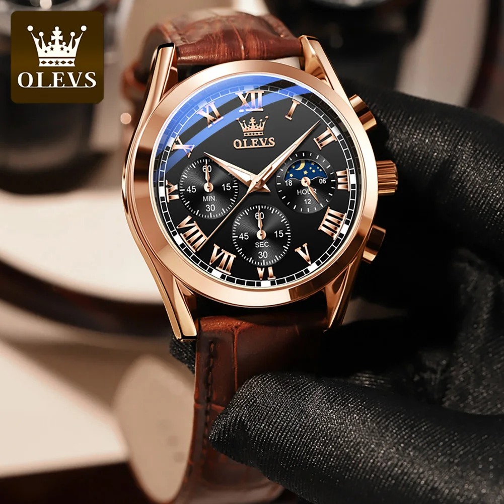 OLEVS Elite Mens Quartz Watches Business Dress Waterproof Wristwatch Men Luxury Breathable Leather Sports watch men Gifts