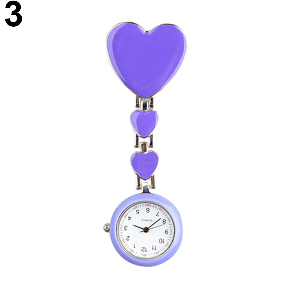 Портативный модный сплав сердце любовь кварцевые Женская Сережка-на брошь карманные часы для медсестер Fob часы - Цвет: Фиолетовый
