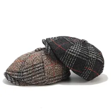 Осенне-зимняя Шерстяная кепка для взрослых, женские модные шапки-береты, плоская верхняя часть в полоску, мужская фетровая восьмиугольная шляпа 55-58 см