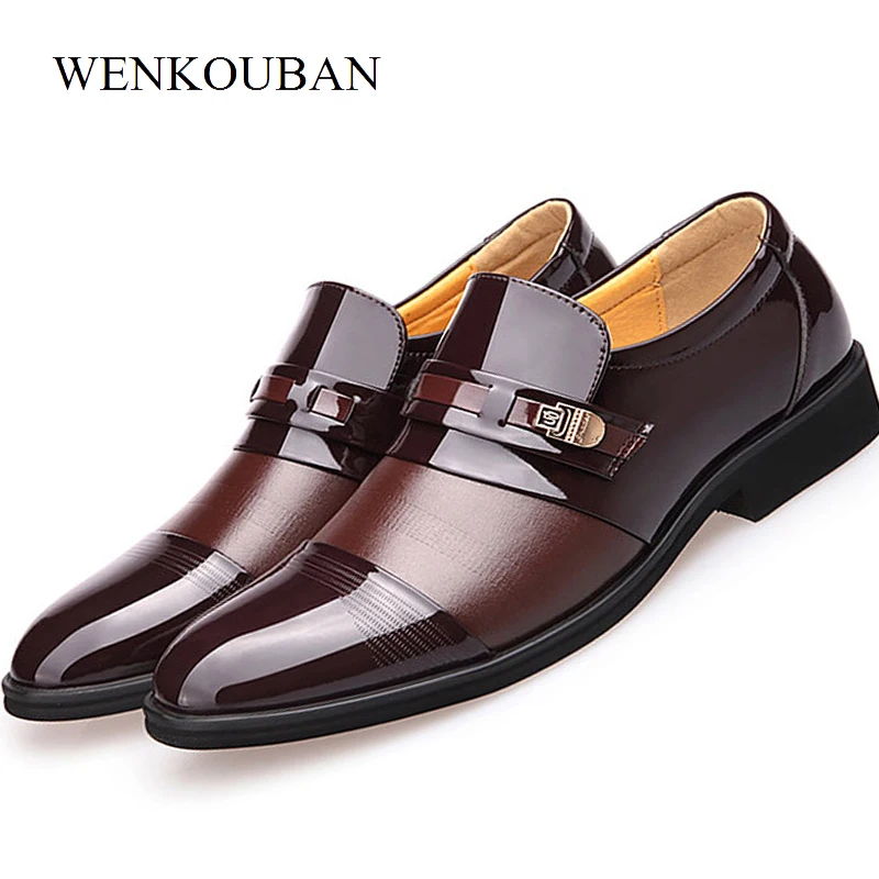 

New Luxury Patent Leather Shoes Men Dress Shoes Casual Flats Summer Breathable Black Brown Male Formal Party Shoes Plus Size 48