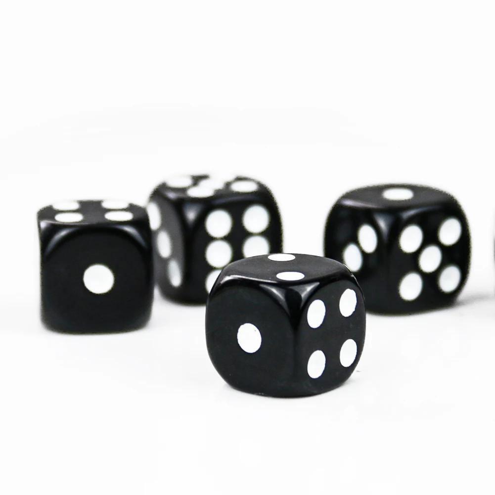 5PCS Acrylic 15mm Black Six Sided Point Dice D6 Playing Games Dice Set Round Corner Drinking Dice for Bar Club Party Board Game