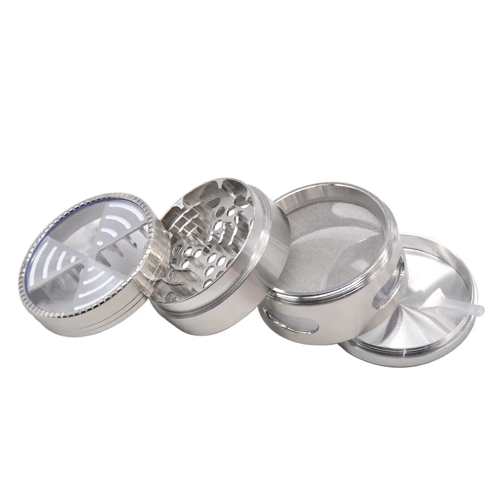 Серебряный Стиль цинковый сплав точильщик табака с окном 63 мм 4 шт. острые зубы