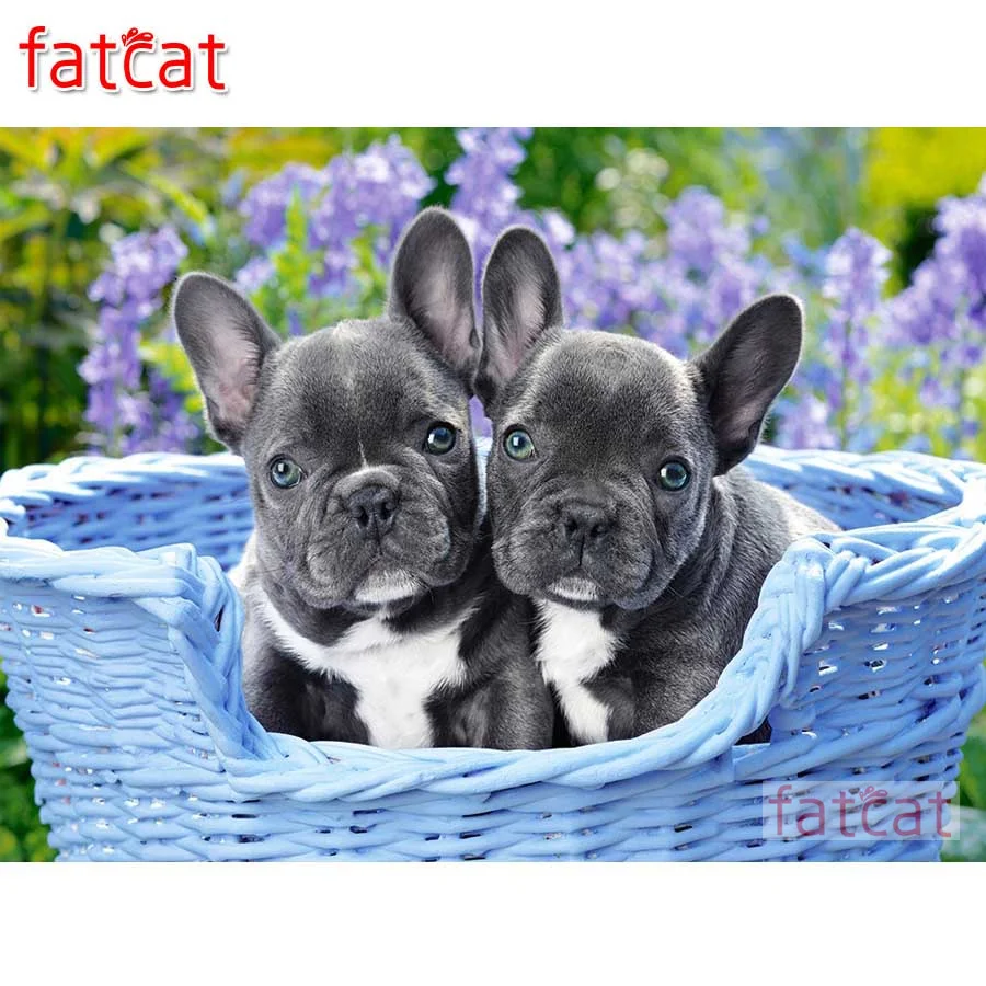 Картина из страз FATCAT французский бульдог щенки квадратная круглая вышивка 5D