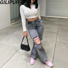 

Woman Jeans Streetwear Ripped Jeans Vintage Harajuku Straight Pants High Waist Clothes Fashion Grey Denim Trousers Baggy Jeans