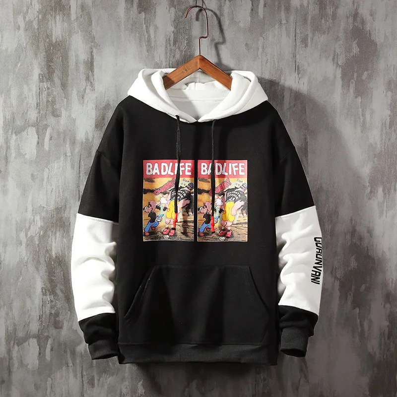 

Cool Sweatshirt Men Hip Hop patchwork Long Sleeve Pullover contrast Hoodies Sweatshirt hoodies Men high quality