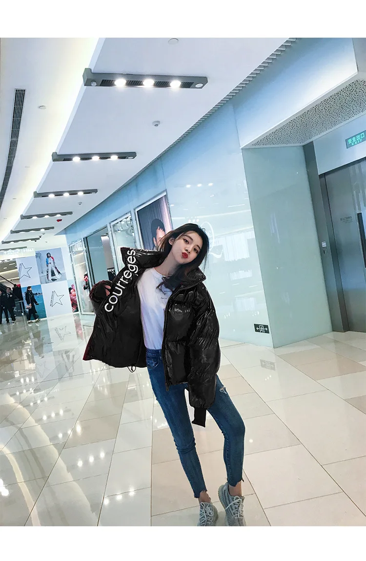 Korean-style Printed Letter Fashion-Versatile Coat Photo Shoot Short Bright Surface down Jacket Women's Winter New Style Co