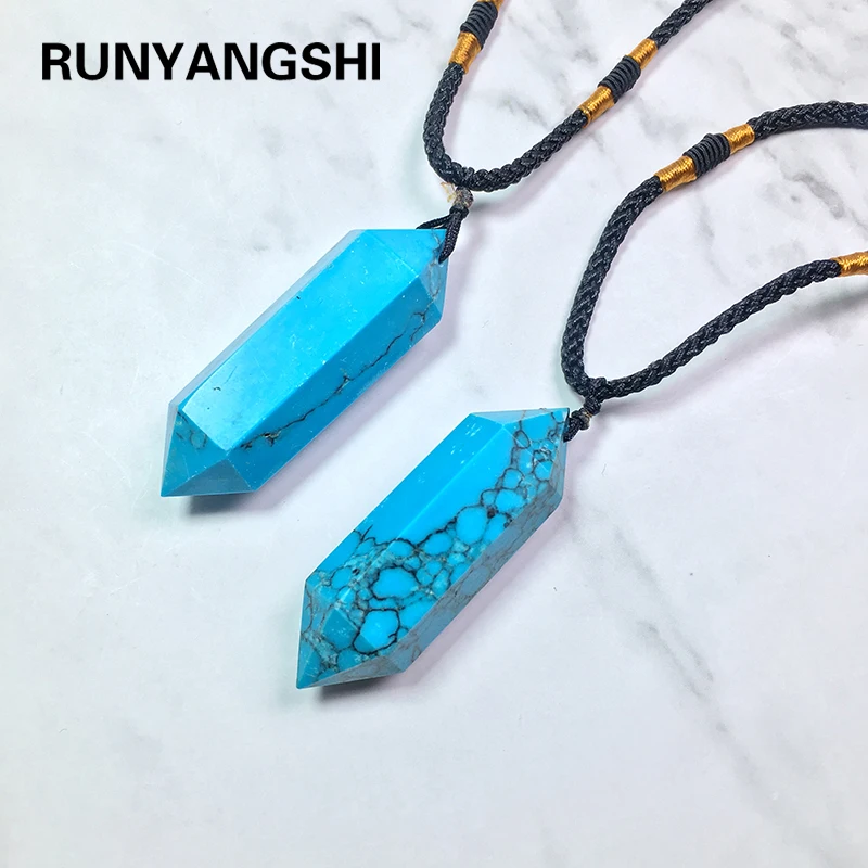 Runyangshi 1 шт. привлекательный бирюзовый камень кристалл двойная заостренная