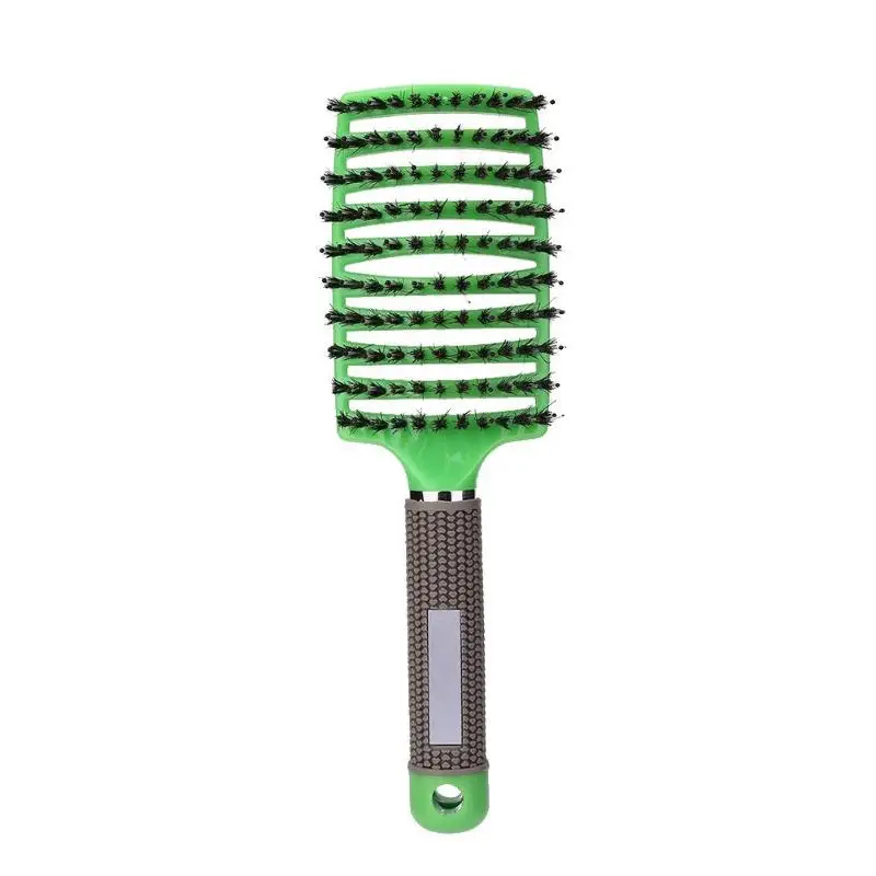 Профессиональная Массажная расческа для волос с щетиной, нейлоновая расческа для волос, влажные кудрявые расчески для волос, для салона, парикмахерские инструменты для укладки - Цвет: Green With Hair