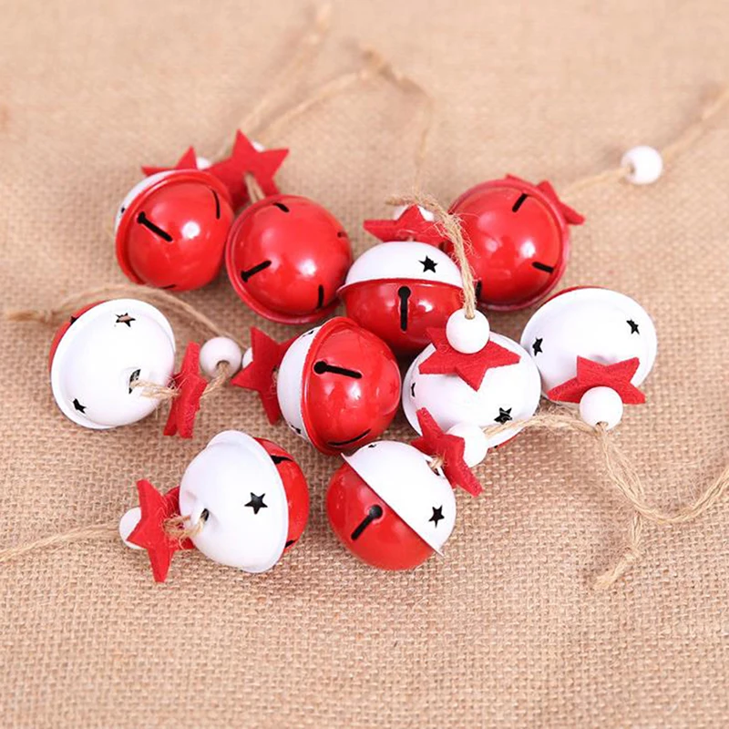 10pcs Metal Bells Christmas Tree Hanging Ornaments Red white Jingle Bells Christmas Decoration Color bell pendant DIY Crafts