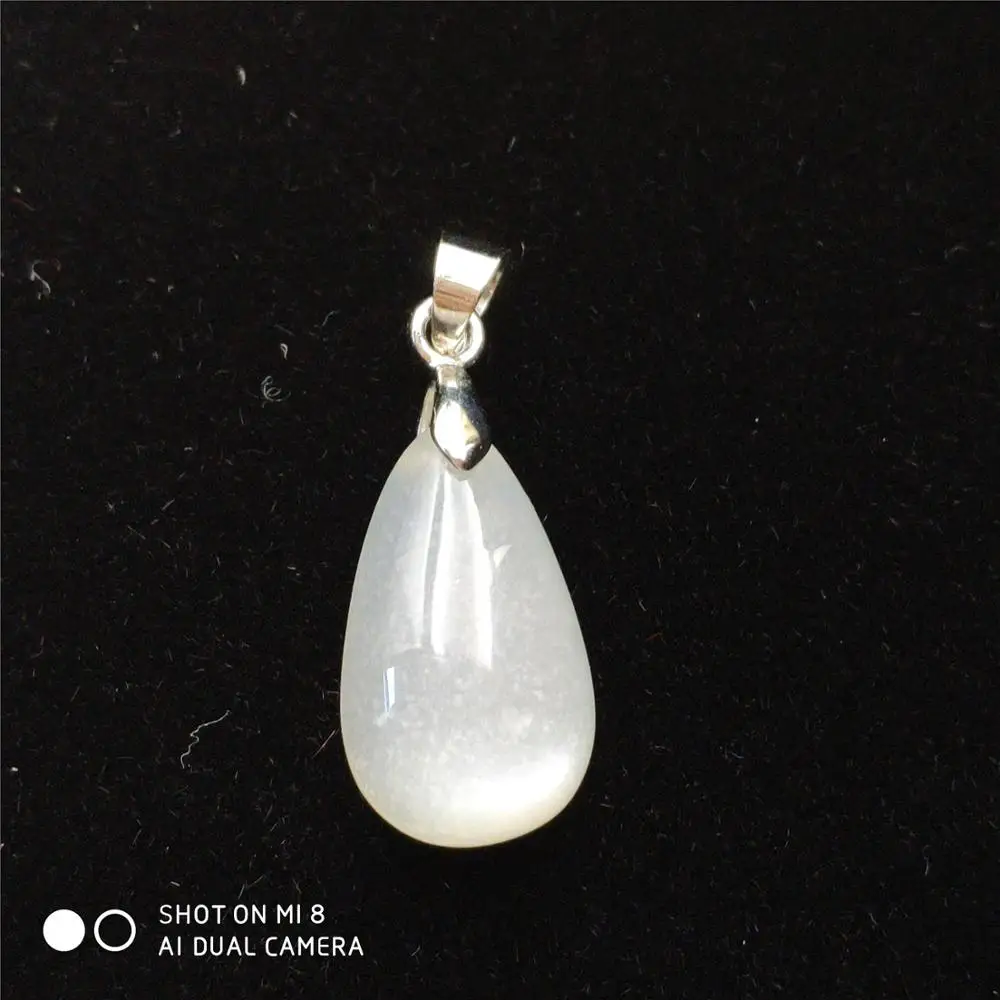 

100% Natural Grey Moonstone White Light Pendant Women Men 18x11mm New Gift Water Drop 925 Silver Crystal Necklace AAAAA