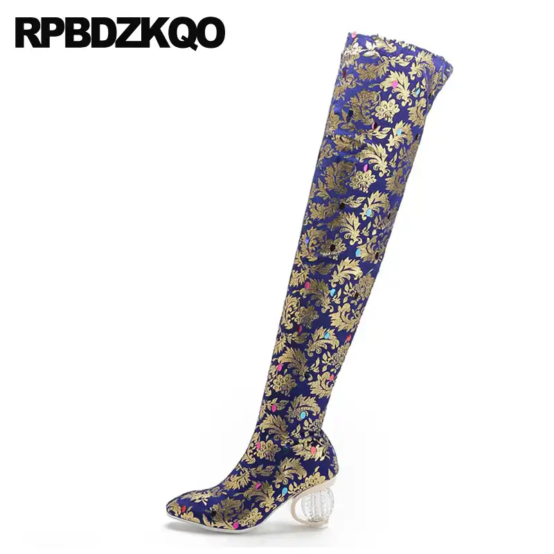 floral print thigh high boots