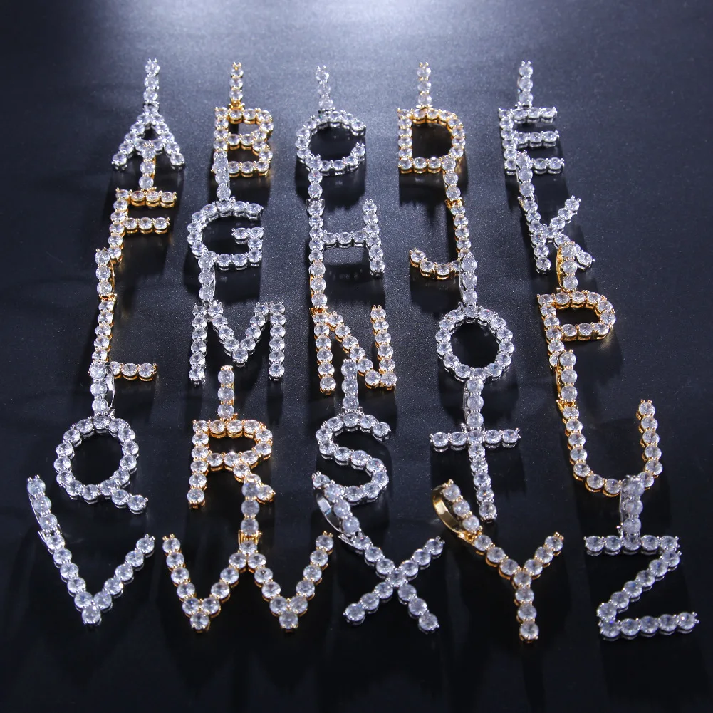 

Hip Hop Big CZ Bubble Letters Necklace Pendant Copper Gold Silver Color Plated Micro Pave AAA CZ 4mm Tennis Chain Necklace Gifts