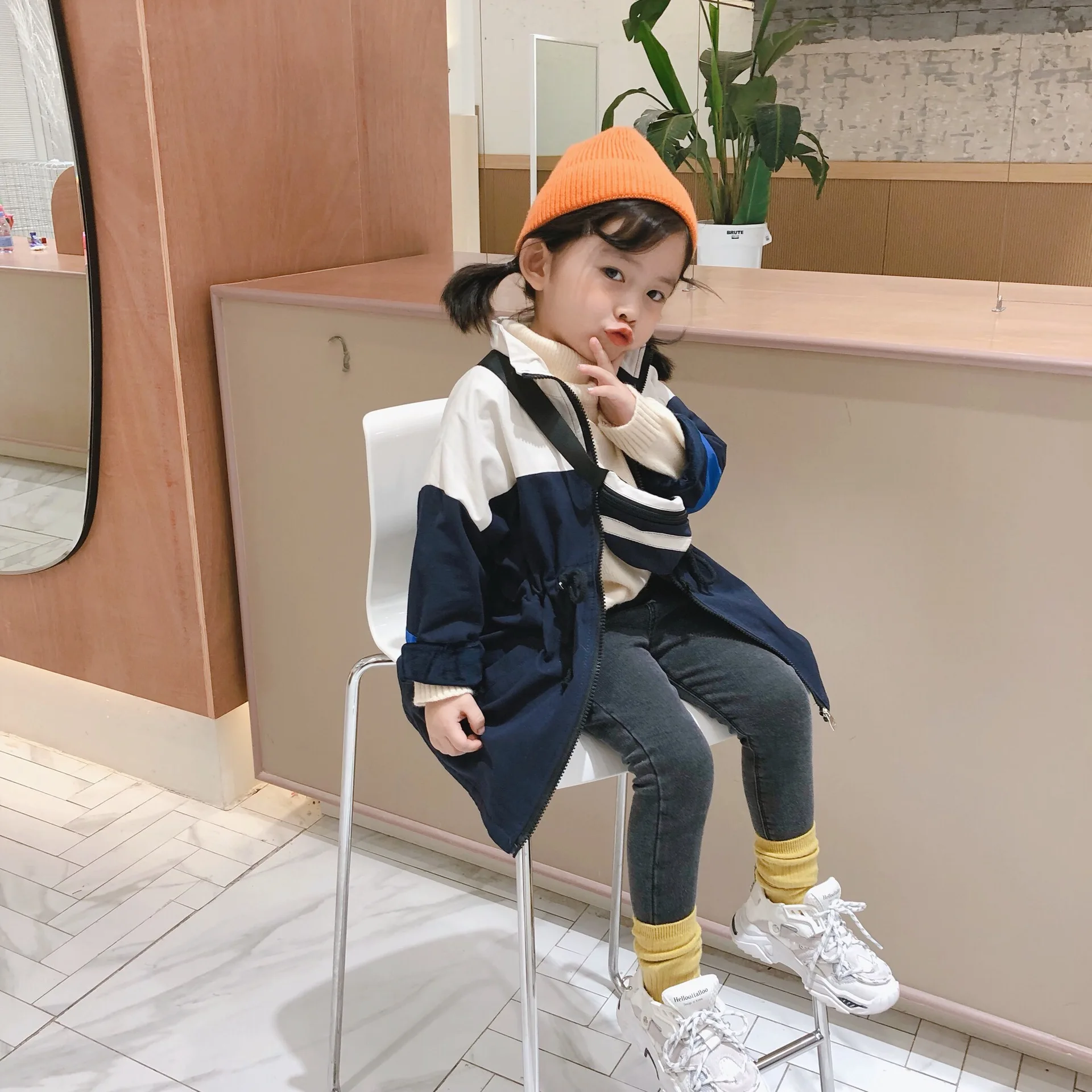 WLG boys girls winter coats kids turn down collar long style velvet thick dark blue red jackets baby warm casual clothes 2-6T