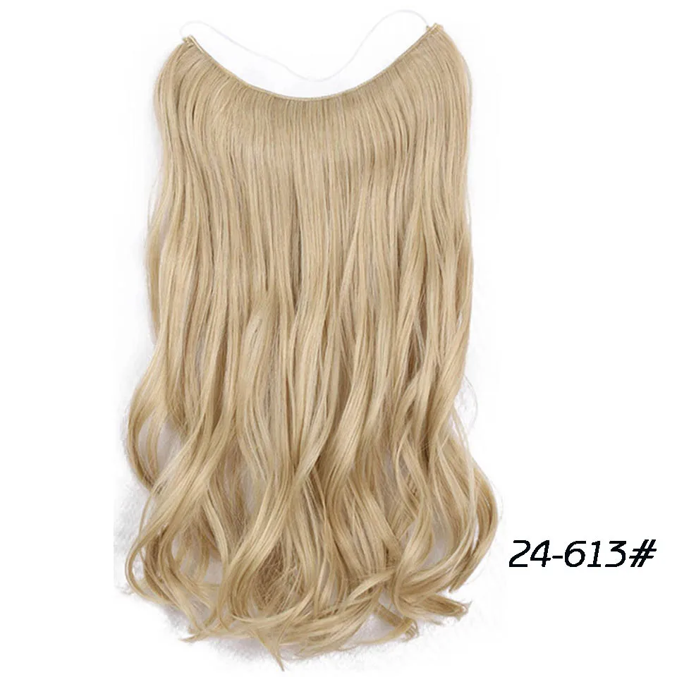 Энергичная 22 дюйма длинная волнистая невидимая проволока без зажима для наращивания волос шиньон синтетический термостойкий блондин черный для женщин - Цвет: 24-613