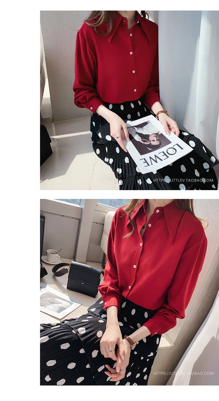 Blusas Mujer, новинка, длинный рукав, одноцветная блузка, женская рубашка, повседневная, свободного размера плюс кардиган, женская блуза, осенняя одежда 6859 50