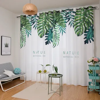 

RZCortinas Modern Curtains For Living Room Bedroom Simple And Fashion Curtain Leaf Plantain Printed Blind European Shading Drape